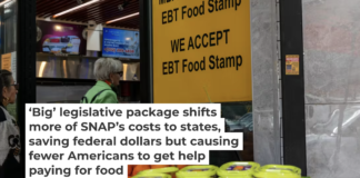 People shop for food in Brooklyn in 2023 at a store that makes sure that its customers know it accepts SNAP benefits, also known as food stamps and EBT. Spencer Platt/Getty Images